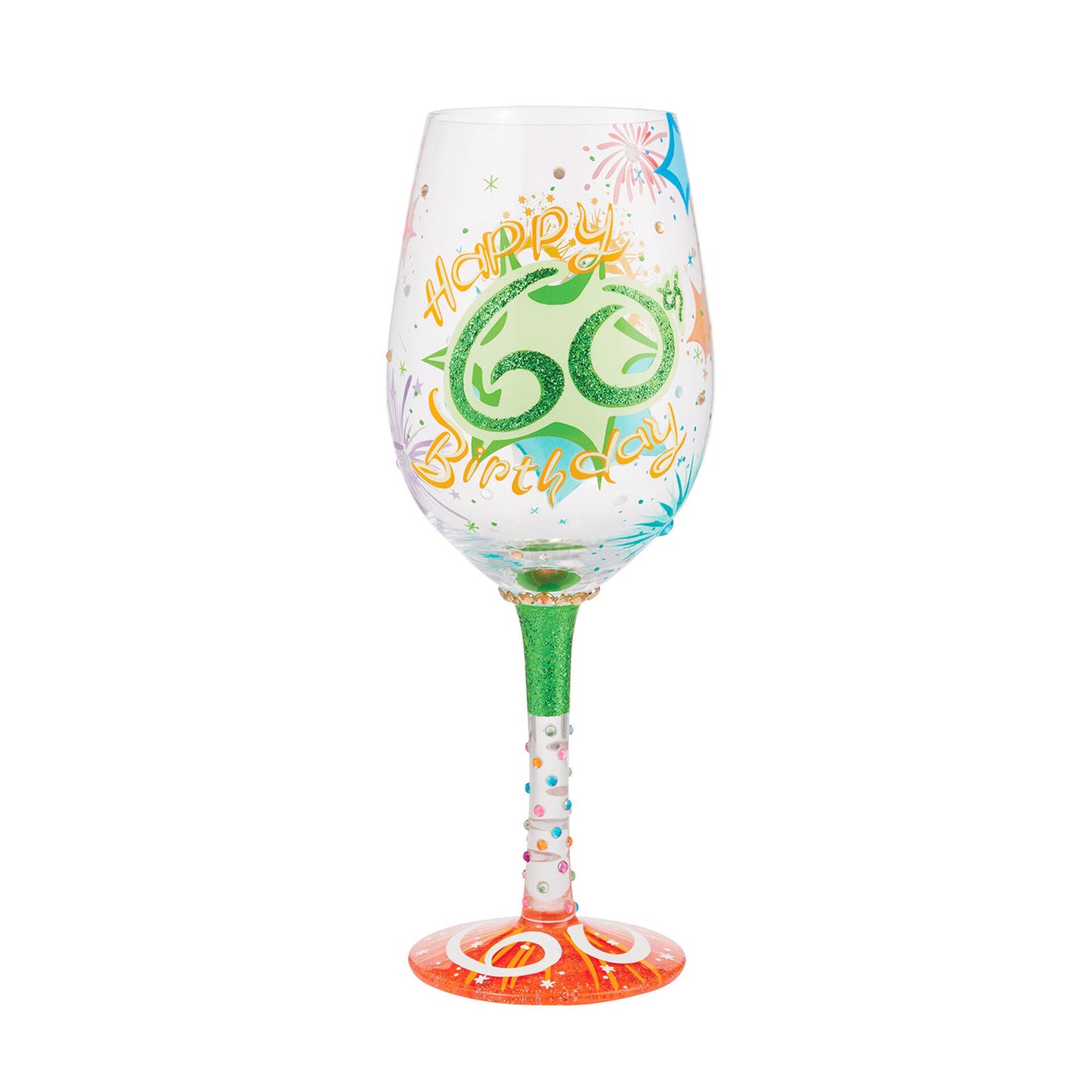 Happy 60th Birthday Hand Painted 15 Ounce Wine Glass