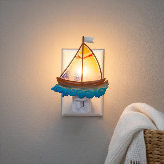 Glass and Metal Sail Boat Nightlight