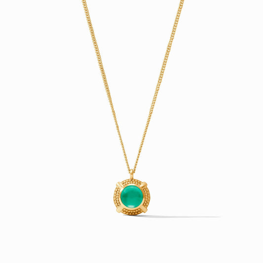 Cabochon Solitaire Necklace Iridescent Emerald Green