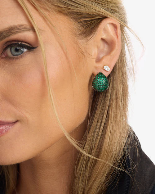 Norah Pave Earrings Silver-Emerald
