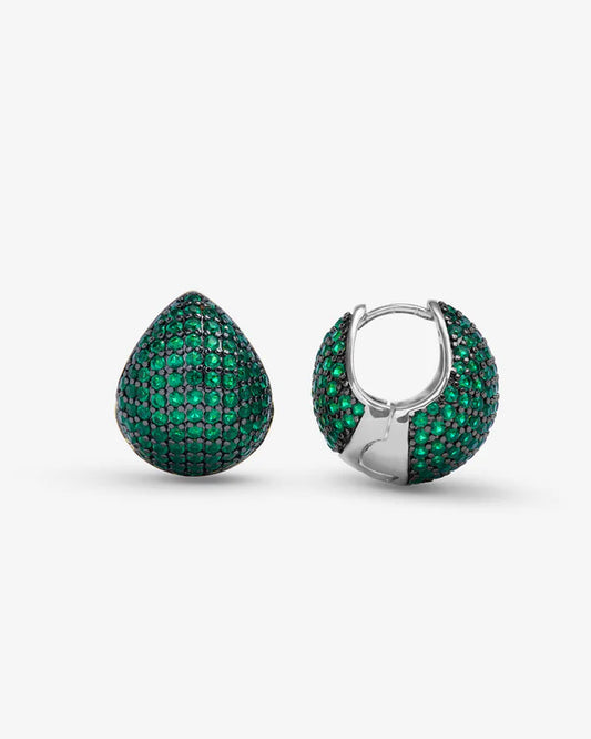Norah Pave Earrings Silver-Emerald