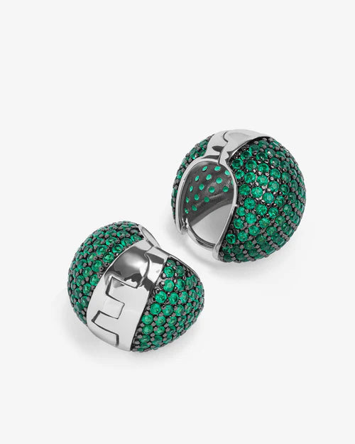 Norah Pave Earrings Silver-Emerald
