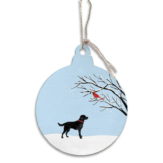 Dog And Cardinal Wooden Ornament