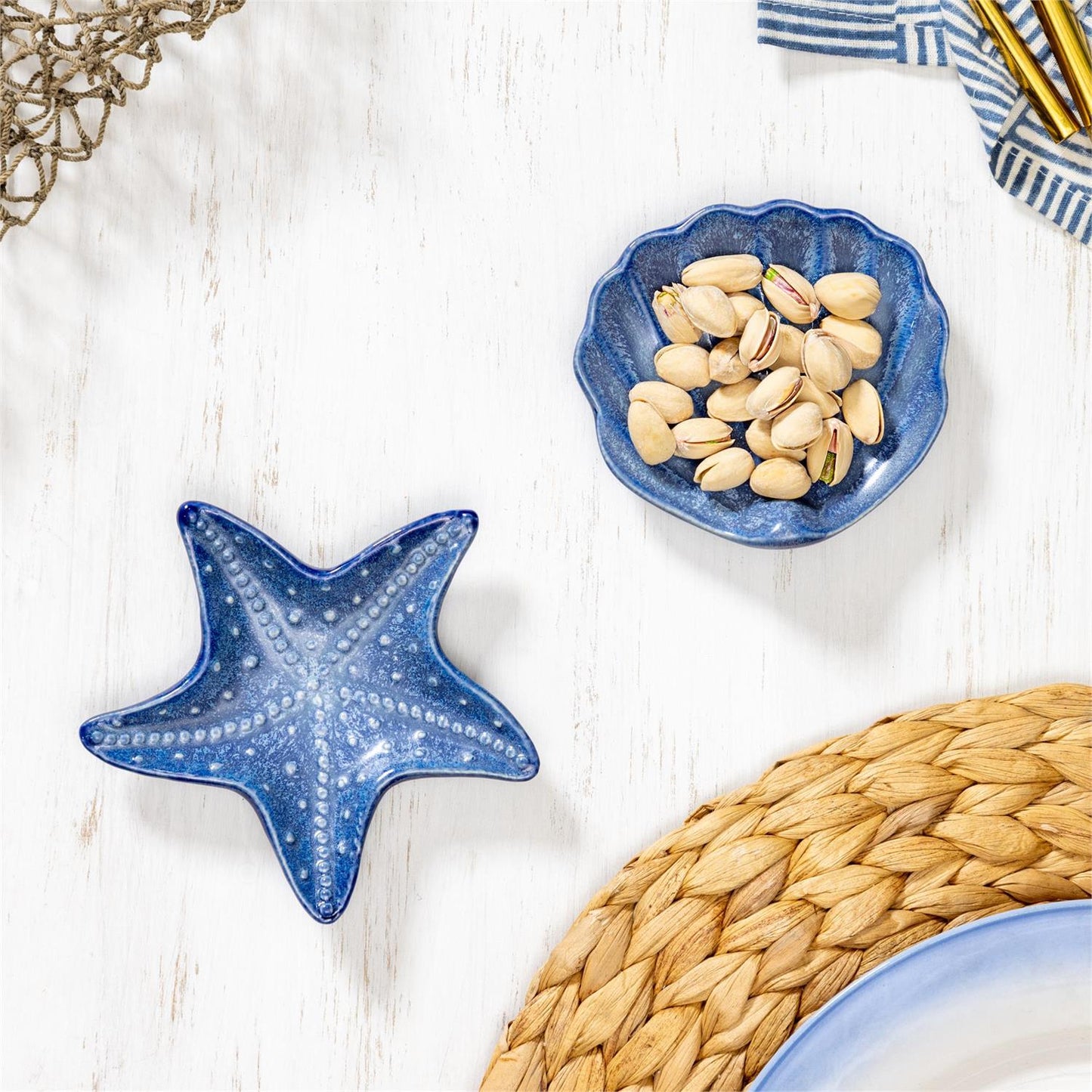 Blue Costal Ceramic Shell and Starfish Dish