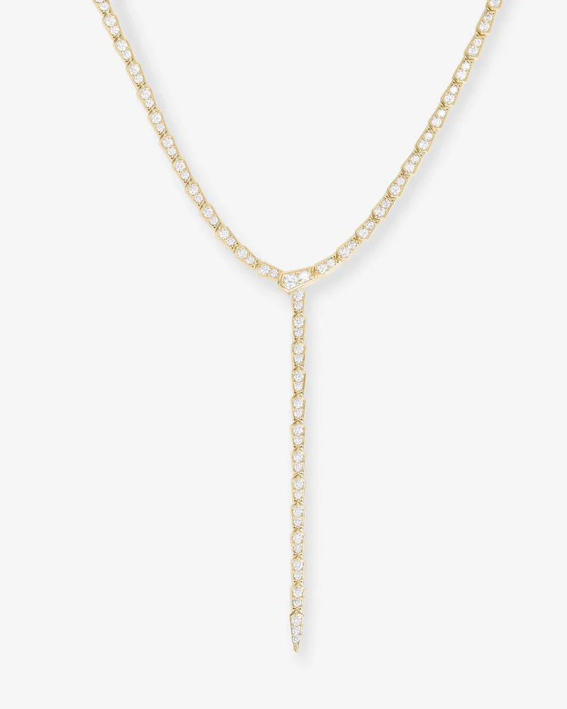 Pavé Serpent Lariat Necklace Gold