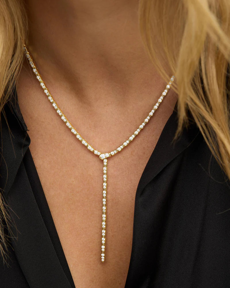 Pavé Serpent Lariat Necklace Gold