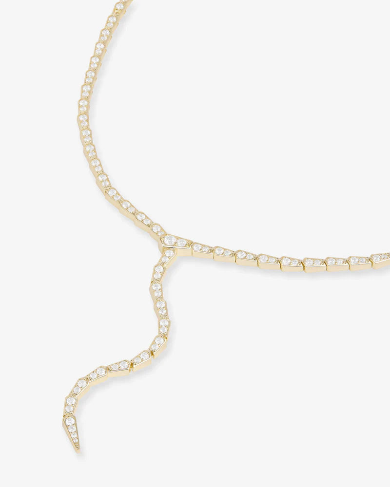 Pavé Serpent Lariat Necklace Gold