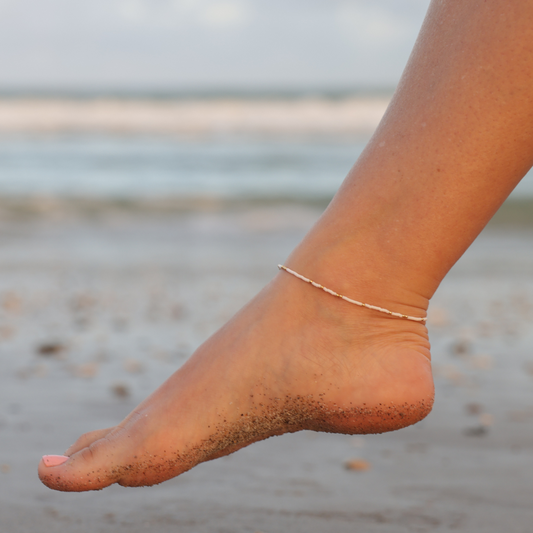 Coral and Gold Bead Anklet