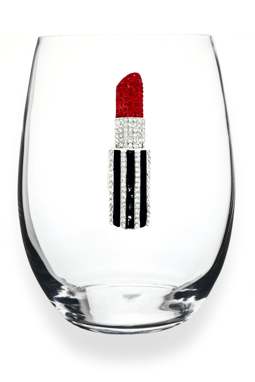 Red Lipstick Jeweled Stemless Wine Glass
