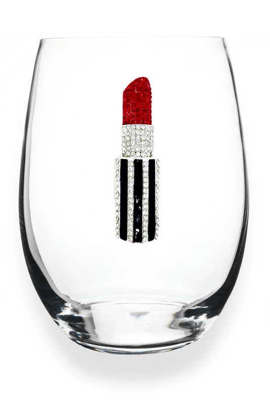 Red Lipstick Jeweled Stemless Wine Glass