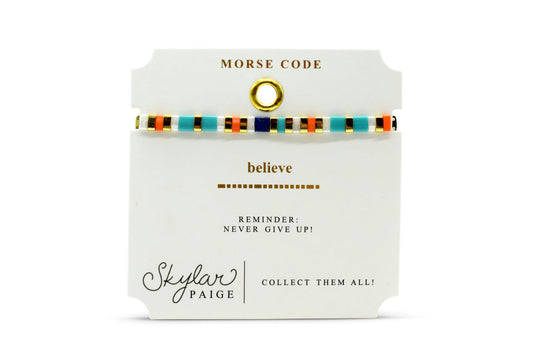 BELIEVE Morse Code Tila Beaded Bracelet