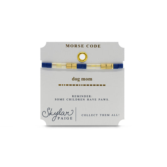 DOG MOM Morse Code Tila Beaded Bracelet