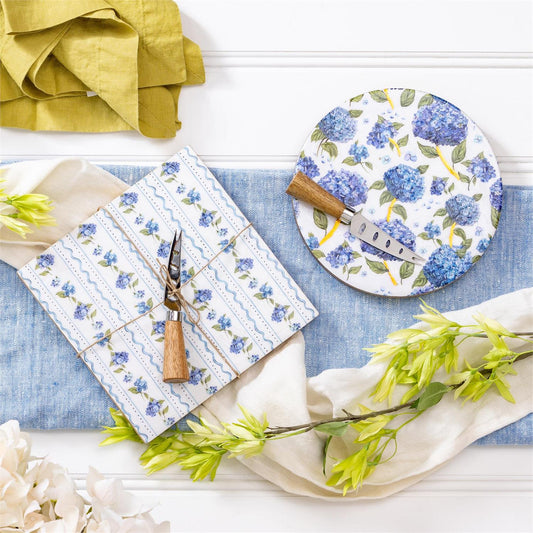 Wooden Cheese Board with Knife, Hydrangea