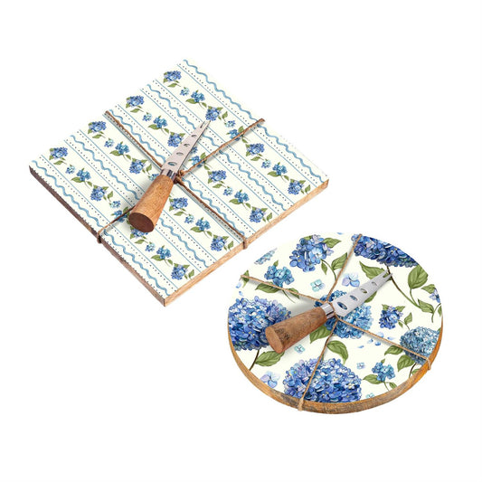 Wooden Cheese Board with Knife, Hydrangea