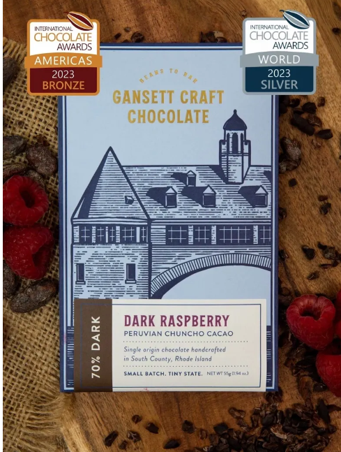 70% Dark Chocolate Raspberry Gansett Craft Chocolate