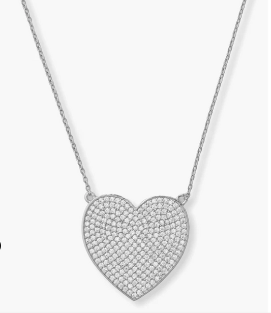 XL You Have My Whole Heart Pave Necklace 15" SIlver