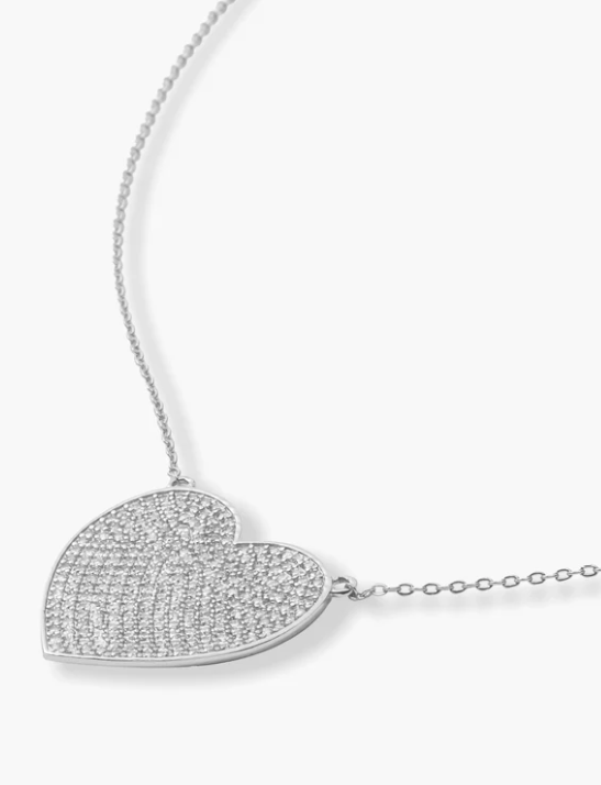 XL You Have My Whole Heart Pave Necklace 15" SIlver