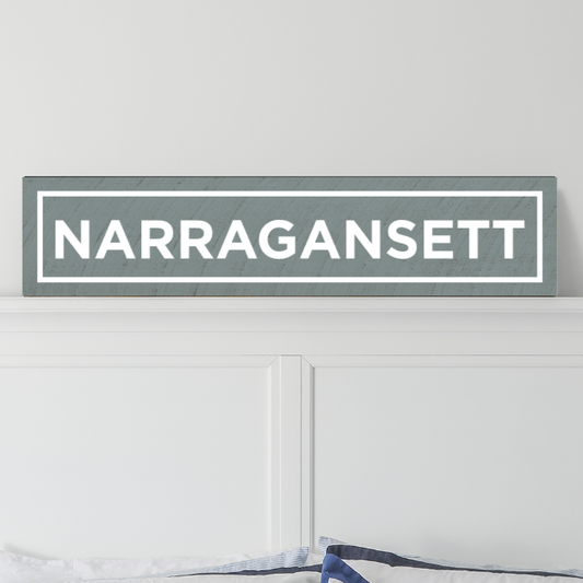 Narragansett Ocean/White with Border Barn Wood Sign 10x44