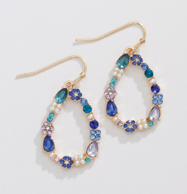 Gold Teardrop with Blue Crystals