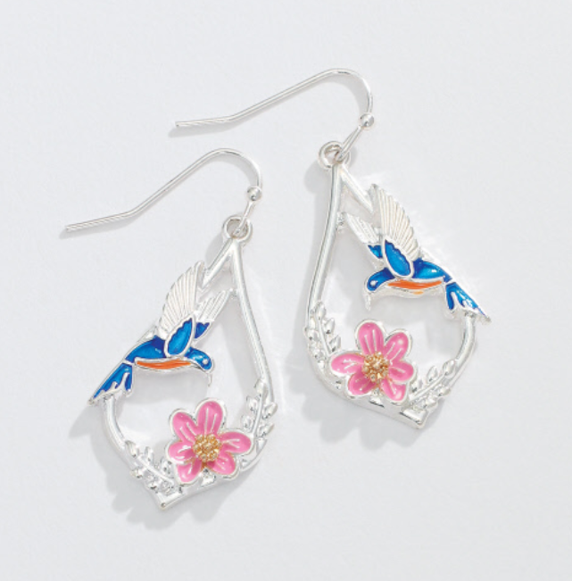 Silver Drop with Hummingbird Earrings