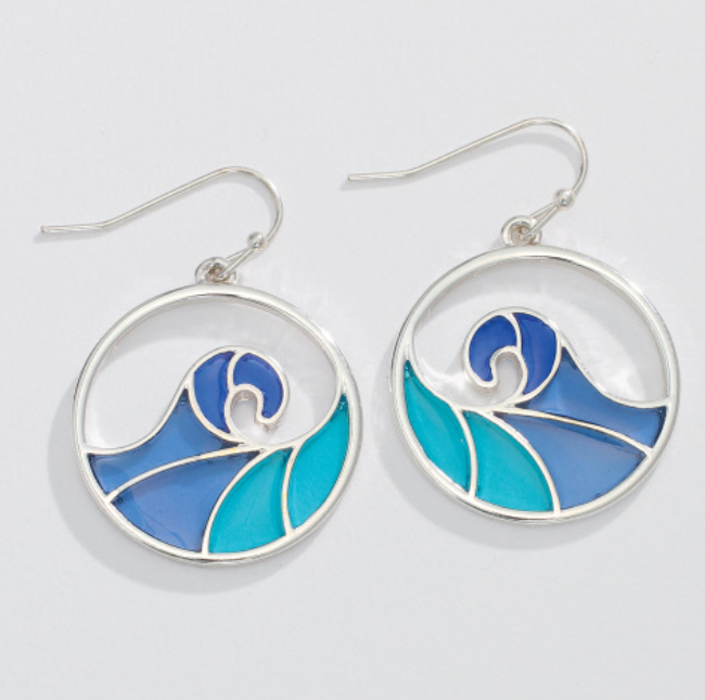 Blue Resin Wave Earrings