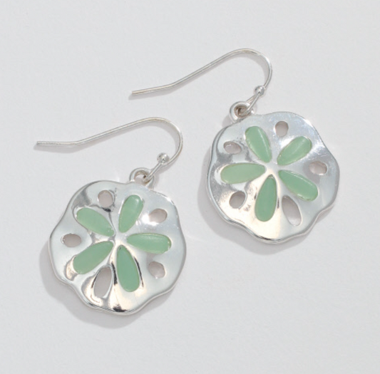 Silver Mint Sand Dollar Earrings