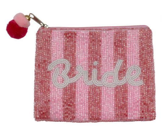 Pink Bride Striped Beaded Coin Pouch