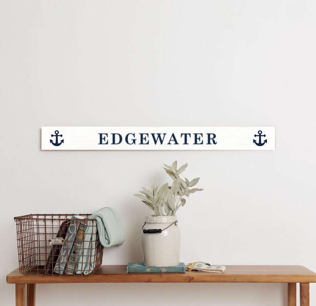 Edgewater Wooden Sign with Anchors