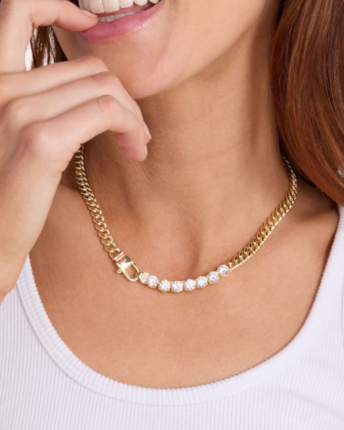 Julian Loves Diamonds Necklace - Gold|White Diamondettes 16"