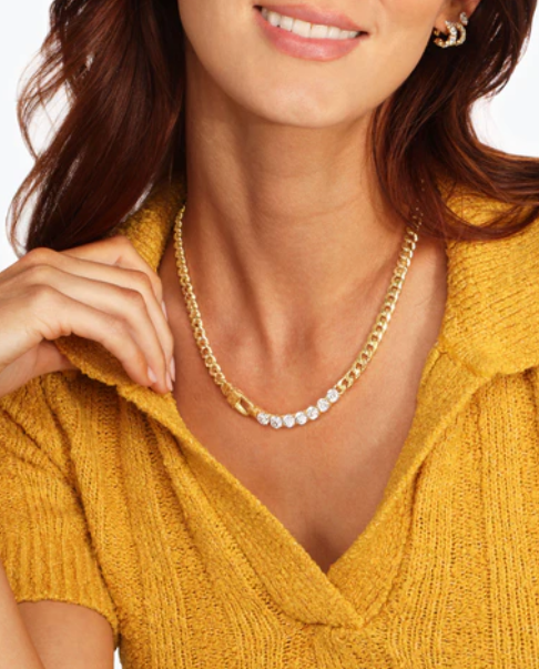 Julian Loves Diamonds Necklace - Gold|White Diamondettes 18"