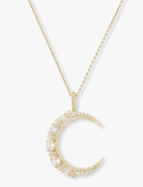 She's an Icon Moon Necklace - Gold|White Diamondettes