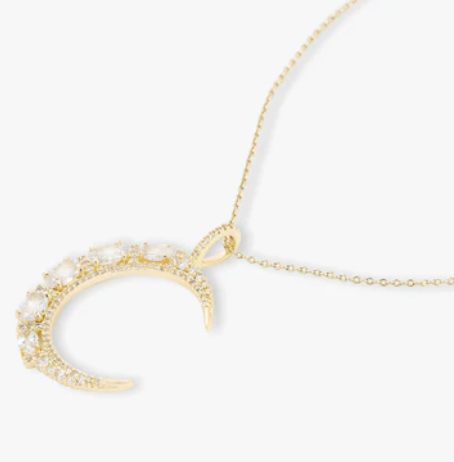 She's an Icon Moon Necklace - Gold|White Diamondettes