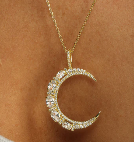 She's an Icon Moon Necklace - Gold|White Diamondettes