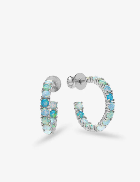 Heiress Ombré Hoops .75" Silver|Blue Opal Ombré