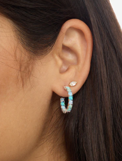 Heiress Ombré Hoops .75" Silver|Blue Opal Ombré