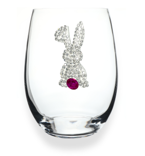 Easter Bunny Fuchsia Tail Jeweled Stemless Wine Glass