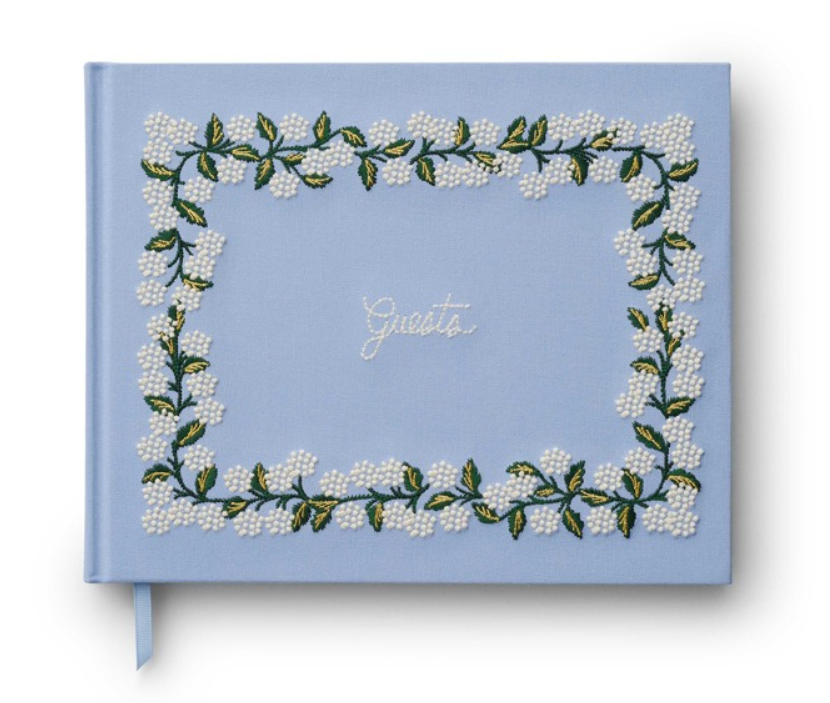 Hydrangea Embroidered Fabric Guest Book