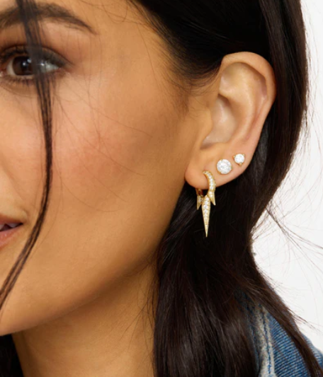 Baby Gabriella Pavé Triple Spike Earrings Gold
