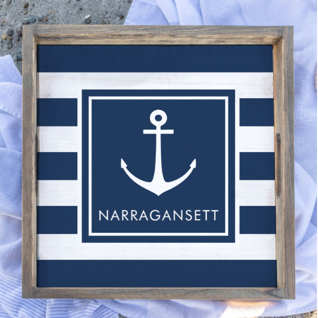 Narragansett Navy Anchor Stripes Wooden Serving Tray
