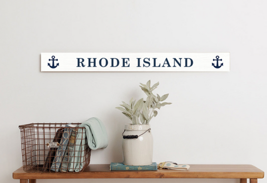 Rhode Island Wooden Sign with Anchors