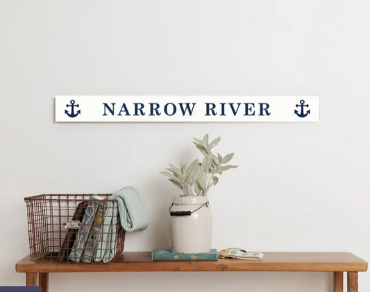 Narrow River Wooden Sign with Anchors