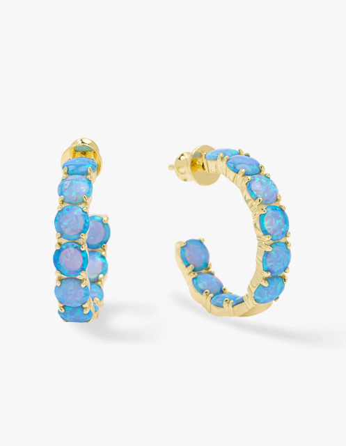 "Oh She Fancy" 1.0" Hoops Earrings Opal Gold