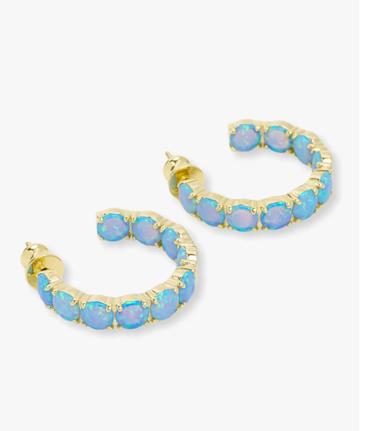 "Oh She Fancy" 1.0" Hoops Earrings Opal Gold