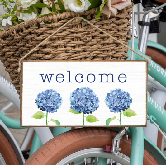 Welcome Hydrangea Twine Hanging Sign