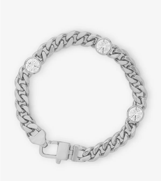 Julian Triple Diamond Cuban Chain Bracelet Silver|White Diamondettes