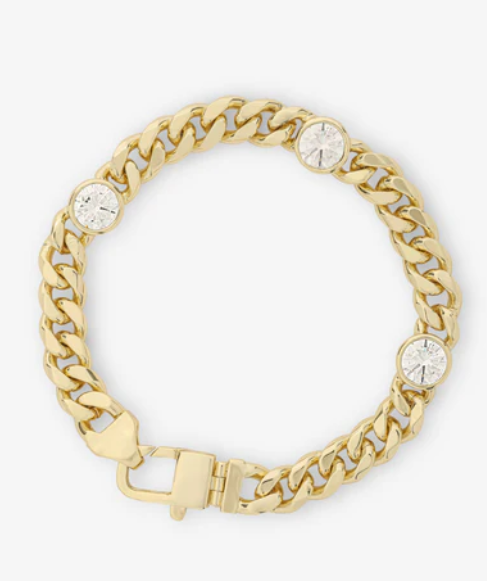 Julian Triple Diamond Cuban Chain Bracelet Gold|White Diamondettes