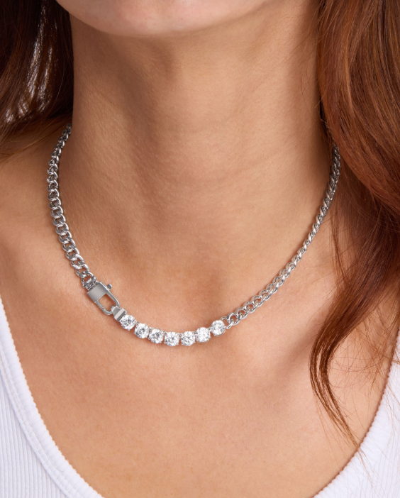 Julian Loves Diamonds Necklace - Silver|White Diamondettes 16"