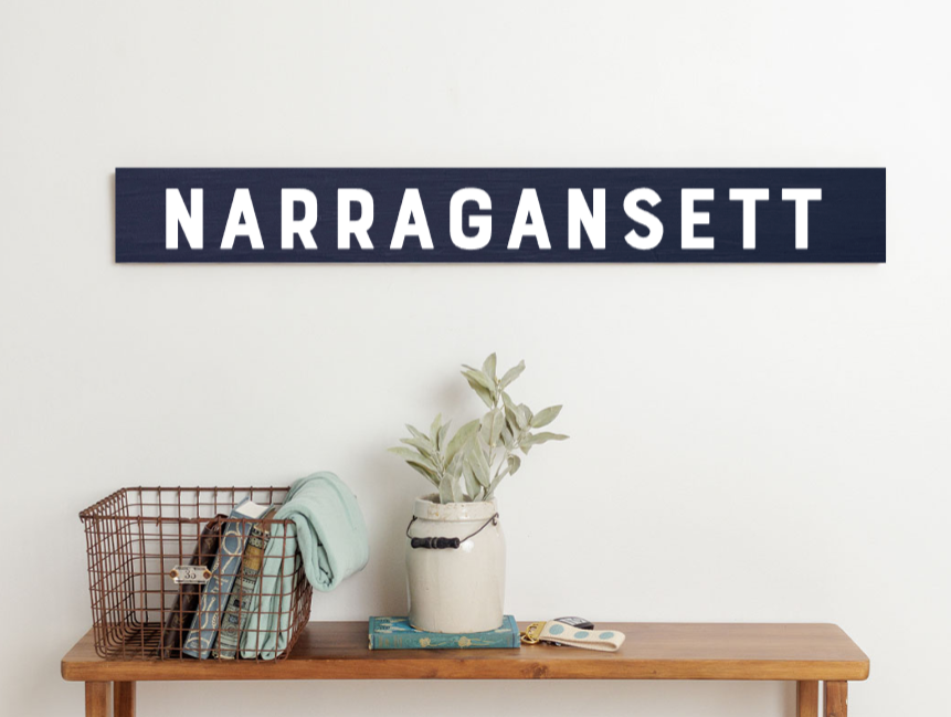 Narragansett Navy & White Wood Sign 6x44