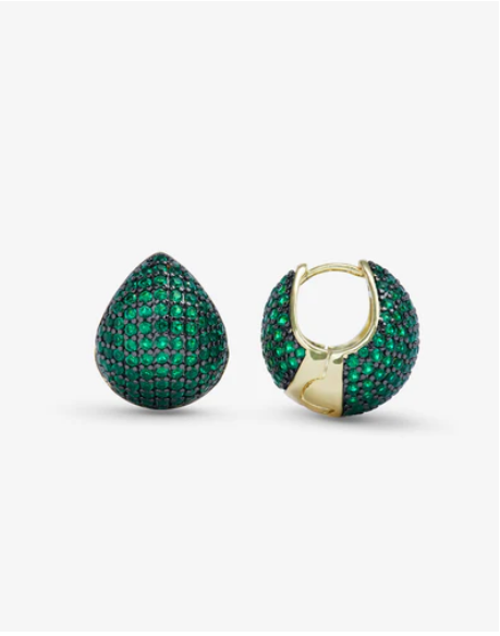 Norah Pave Earrings Gold-Emerald