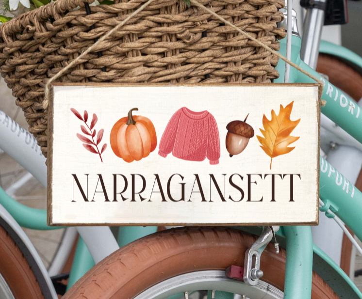Narragansett Fall Icons Twine Sign | Fall Door Decor